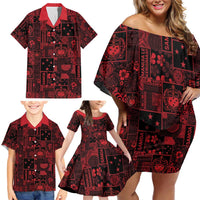 Dark Samoa Manuia Le Kerisimasi Family Matching Off Shoulder Short Dress and Hawaiian Shirt Pacific Patchwork Xmas Vibes LT9 - Polynesian Pride
