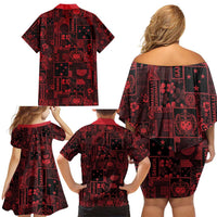 Dark Samoa Manuia Le Kerisimasi Family Matching Off Shoulder Short Dress and Hawaiian Shirt Pacific Patchwork Xmas Vibes LT9 - Polynesian Pride