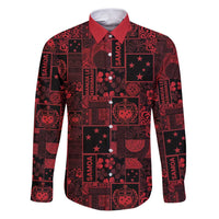 Dark Samoa Manuia Le Kerisimasi Family Matching Puletasi and Hawaiian Shirt Pacific Patchwork Xmas Vibes LT9 Dad's Shirt - Long Sleeve Red - Polynesian Pride