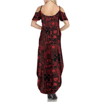Dark Samoa Manuia Le Kerisimasi Family Matching Summer Maxi Dress and Hawaiian Shirt Pacific Patchwork Xmas Vibes - Polynesian Pride