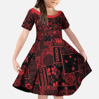 Dark Samoa Manuia Le Kerisimasi Family Matching Tank Maxi Dress and Hawaiian Shirt Pacific Patchwork Xmas Vibes LT9 Daughter's Dress Red - Polynesian Pride