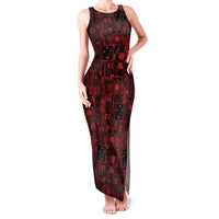 Dark Samoa Manuia Le Kerisimasi Family Matching Tank Maxi Dress and Hawaiian Shirt Pacific Patchwork Xmas Vibes LT9 Mom's Dress Red - Polynesian Pride
