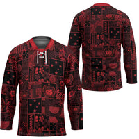 Dark Samoa Manuia Le Kerisimasi Hockey Jersey Pacific Patchwork Xmas Vibes LT9 - Polynesian Pride