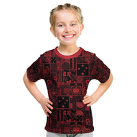 Dark Samoa Manuia Le Kerisimasi Kid T Shirt Pacific Patchwork Xmas Vibes LT9 Red - Polynesian Pride