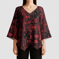 Dark Samoa Manuia Le Kerisimasi Kimono Sleeve Blouse Pacific Patchwork Xmas Vibes - Polynesian Pride