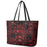 Dark Samoa Manuia Le Kerisimasi Leather Tote Bag Pacific Patchwork Xmas Vibes - Polynesian Pride