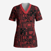 Dark Samoa Manuia Le Kerisimasi Scrub Top Pacific Patchwork Xmas Vibes - Polynesian Pride