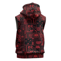 Dark Samoa Manuia Le Kerisimasi Sleeveless Zip Hoodie Pacific Patchwork Xmas Vibes LT9 - Polynesian Pride