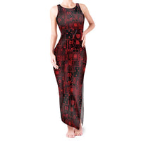 Dark Samoa Manuia Le Kerisimasi Tank Maxi Dress Pacific Patchwork Xmas Vibes - Polynesian Pride