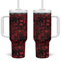 Dark Samoa Manuia Le Kerisimasi Tumbler With Handle Pacific Patchwork Xmas Vibes LT9 One Size: 40 oz Red - Polynesian Pride