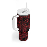Dark Samoa Manuia Le Kerisimasi Tumbler With Handle Pacific Patchwork Xmas Vibes LT9 - Polynesian Pride