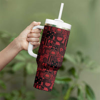Dark Samoa Manuia Le Kerisimasi Tumbler With Handle Pacific Patchwork Xmas Vibes LT9 - Polynesian Pride