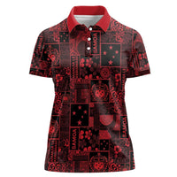 Dark Samoa Manuia Le Kerisimasi Women Polo Shirt Pacific Patchwork Xmas Vibes LT9 Female Red - Polynesian Pride