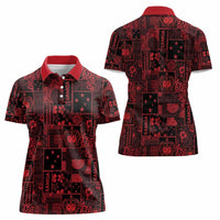 Dark Samoa Manuia Le Kerisimasi Women Polo Shirt Pacific Patchwork Xmas Vibes - Polynesian Pride