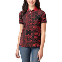 Dark Samoa Manuia Le Kerisimasi Women Polo Shirt Pacific Patchwork Xmas Vibes LT9 - Polynesian Pride