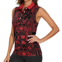 Dark Samoa Manuia Le Kerisimasi Women Sleeveless Polo Shirt Pacific Patchwork Xmas Vibes - Polynesian Pride