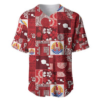 Tahiti Oaoa I Teie Noera Baseball Jersey Pacific Patchwork Xmas Vibes LT9 Red - Polynesian Pride