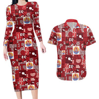 Tahiti Oaoa I Teie Noera Couples Matching Long Sleeve Bodycon Dress and Hawaiian Shirt Pacific Patchwork Xmas Vibes - Polynesian Pride