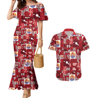 Tahiti Oaoa I Teie Noera Couples Matching Mermaid Dress and Hawaiian Shirt Pacific Patchwork Xmas Vibes LT9 Red - Polynesian Pride