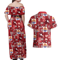 Tahiti Oaoa I Teie Noera Couples Matching Off Shoulder Maxi Dress and Hawaiian Shirt Pacific Patchwork Xmas Vibes LT9 - Polynesian Pride
