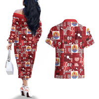 Tahiti Oaoa I Teie Noera Couples Matching Off The Shoulder Long Sleeve Dress and Hawaiian Shirt Pacific Patchwork Xmas Vibes - Polynesian Pride