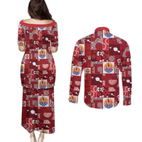 Tahiti Oaoa I Teie Noera Couples Matching Puletasi and Long Sleeve Button Shirt Pacific Patchwork Xmas Vibes - Polynesian Pride