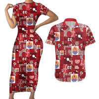 Tahiti Oaoa I Teie Noera Couples Matching Short Sleeve Bodycon Dress and Hawaiian Shirt Pacific Patchwork Xmas Vibes - Polynesian Pride
