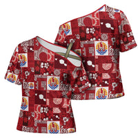 Tahiti Oaoa I Teie Noera Cross Shoulder Shirt Pacific Patchwork Xmas Vibes LT9 - Polynesian Pride