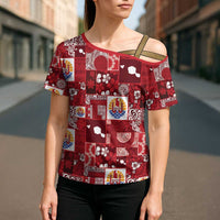 Tahiti Oaoa I Teie Noera Cross Shoulder Shirt Pacific Patchwork Xmas Vibes LT9 - Polynesian Pride