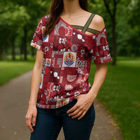 Tahiti Oaoa I Teie Noera Cross Shoulder Shirt Pacific Patchwork Xmas Vibes - Polynesian Pride