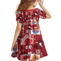Tahiti Oaoa I Teie Noera Family Matching Off Shoulder Short Dress and Hawaiian Shirt Pacific Patchwork Xmas Vibes - Polynesian Pride