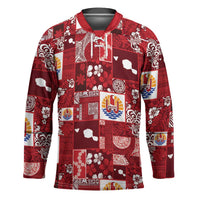 Tahiti Oaoa I Teie Noera Hockey Jersey Pacific Patchwork Xmas Vibes LT9 Unisex Red - Polynesian Pride