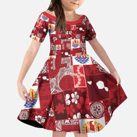 Tahiti Oaoa I Teie Noera Kid Short Sleeve Dress Pacific Patchwork Xmas Vibes - Polynesian Pride