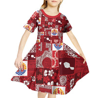 Tahiti Oaoa I Teie Noera Kid Short Sleeve Dress Pacific Patchwork Xmas Vibes LT9 - Polynesian Pride