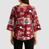 Tahiti Oaoa I Teie Noera Kimono Sleeve Blouse Pacific Patchwork Xmas Vibes - Polynesian Pride
