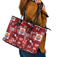 Tahiti Oaoa I Teie Noera Leather Tote Bag Pacific Patchwork Xmas Vibes - Polynesian Pride