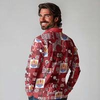 Tahiti Oaoa I Teie Noera Long Sleeve Polo Shirt Pacific Patchwork Xmas Vibes - Polynesian Pride