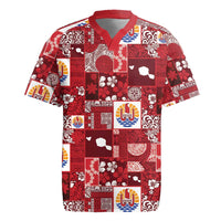 Tahiti Oaoa I Teie Noera Rugby Jersey Pacific Patchwork Xmas Vibes LT9 Red - Polynesian Pride