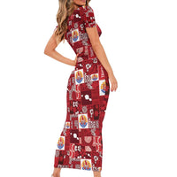 Tahiti Oaoa I Teie Noera Short Sleeve Bodycon Dress Pacific Patchwork Xmas Vibes - Polynesian Pride