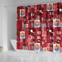 Tahiti Oaoa I Teie Noera Shower Curtain Pacific Patchwork Xmas Vibes - Polynesian Pride
