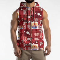 Tahiti Oaoa I Teie Noera Sleeveless Zip Hoodie Pacific Patchwork Xmas Vibes - Polynesian Pride