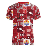 Tahiti Oaoa I Teie Noera Women V-Neck T-Shirt Pacific Patchwork Xmas Vibes - Polynesian Pride