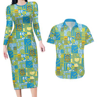 Tuvalu Manuia te Kilisimasi Couples Matching Long Sleeve Bodycon Dress and Hawaiian Shirt Pacific Patchwork Xmas Vibes - Polynesian Pride