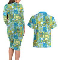 Tuvalu Manuia te Kilisimasi Couples Matching Long Sleeve Bodycon Dress and Hawaiian Shirt Pacific Patchwork Xmas Vibes - Polynesian Pride