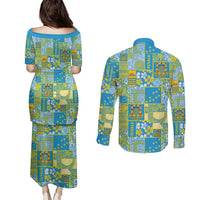 Tuvalu Manuia te Kilisimasi Couples Matching Puletasi and Long Sleeve Button Shirt Pacific Patchwork Xmas Vibes LT9 - Polynesian Pride
