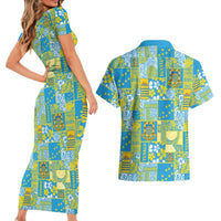Tuvalu Manuia te Kilisimasi Couples Matching Short Sleeve Bodycon Dress and Hawaiian Shirt Pacific Patchwork Xmas Vibes LT9 - Polynesian Pride