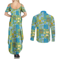 Tuvalu Manuia te Kilisimasi Couples Matching Summer Maxi Dress and Long Sleeve Button Shirt Pacific Patchwork Xmas Vibes LT9 - Polynesian Pride