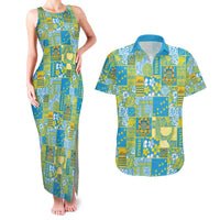 Tuvalu Manuia te Kilisimasi Couples Matching Tank Maxi Dress and Hawaiian Shirt Pacific Patchwork Xmas Vibes LT9 Green - Polynesian Pride