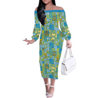 Tuvalu Manuia te Kilisimasi Family Matching Off The Shoulder Long Sleeve Dress and Hawaiian Shirt Pacific Patchwork Xmas Vibes - Polynesian Pride