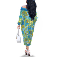 Tuvalu Manuia te Kilisimasi Family Matching Off The Shoulder Long Sleeve Dress and Hawaiian Shirt Pacific Patchwork Xmas Vibes - Polynesian Pride